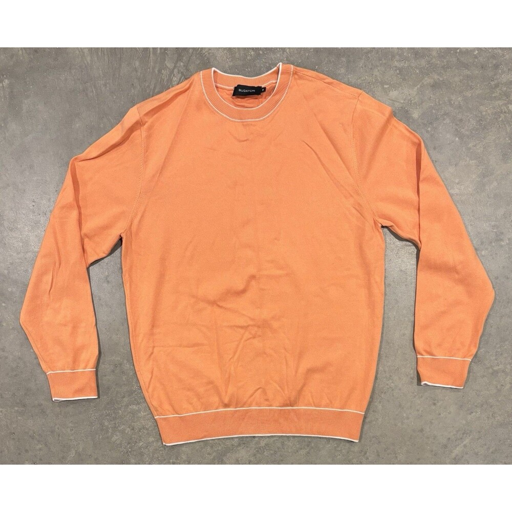 Bugatchi Lightweight Sweater Mens Medium Orange Pullover Cotton Blend